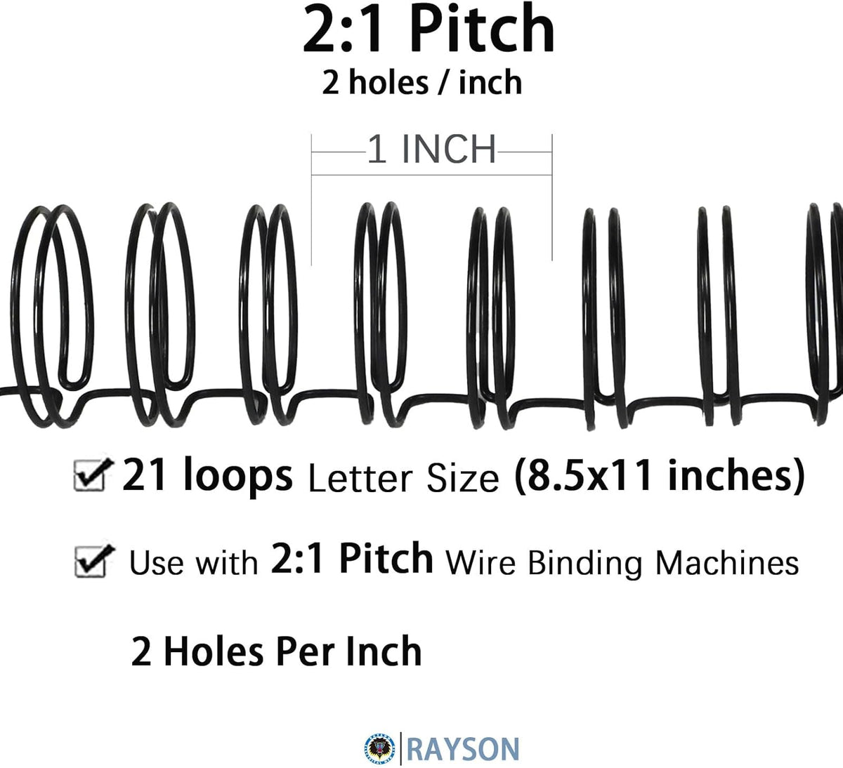 Rayson WR2119BK Wire Binding Spines, 2:1 Pitch Double Loop Binding Wires 3/4 Inch, 21-Loop Wire Ring Pack of 50 with Black