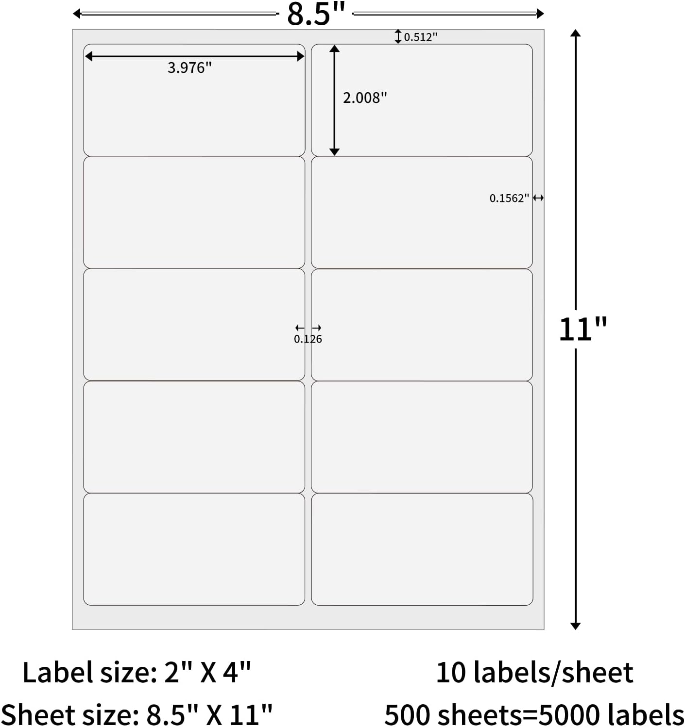 2" x 4" Shipping Labels,10 UP Address Labels, 5000 Labels Sticker Paper for Laser/Inkjet Printer Mailing Labels, Permanent Adhesive Sticker Labels(500 Sheets)