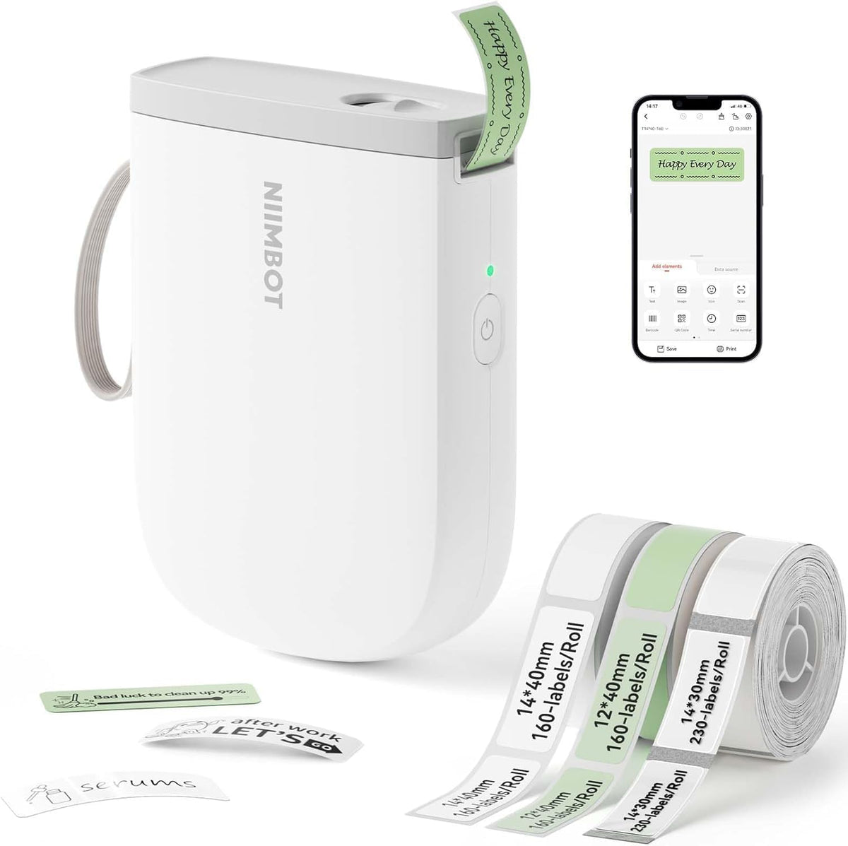 NIIMBOT D11 New Version Label Maker Machine with 3 Rolls Tape, 300DPI Bluetooth Label Printer, Portable Thermal Printer, Sticker Maker for Organizing Home Office School,White