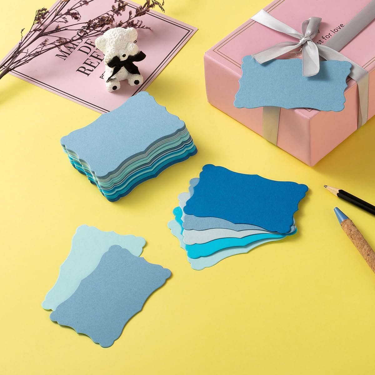 120 Pieces Small Mini Business Cards Vintage Assorted Colors Blank Note Gift for Business Cards, Gift (5 Blue)