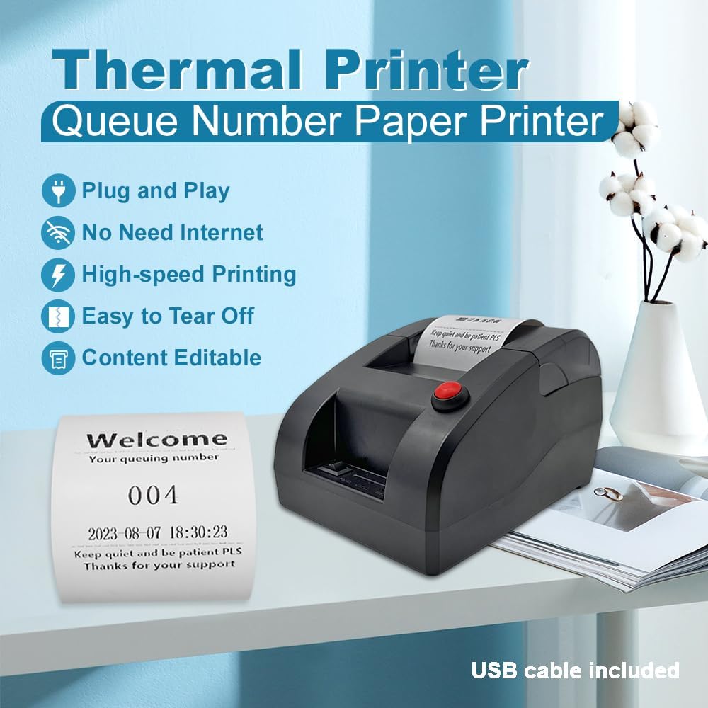 Ticket Dispenser Take a Number 57mm Receipt Ticket Thermal Printer for Queue Can Edit Print Text via PC Show 3-Digits Waiting Number for Haunted House