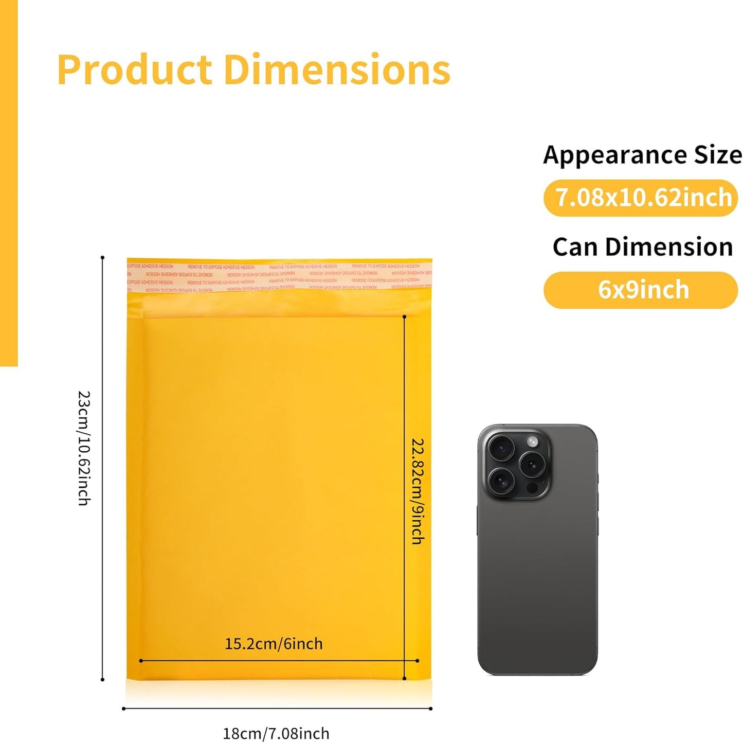 Kraft Bubble Mailers 100 Pack, 7"x10" External Dimension, Usable Size 6x9" Thick Bubble Envelopes Waterproof Cushioned Padded Mailers Shipping Packaging for Small Business Yellow #000