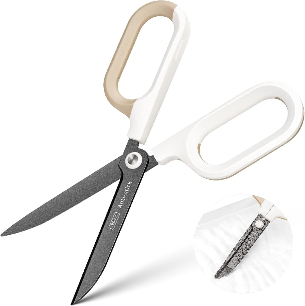 Titanium Non-Stick Scissors, Professional Stainless Steel Comfort Grip, All-Purpose, Straight Office Craft Scissors for DIY art and craft White
