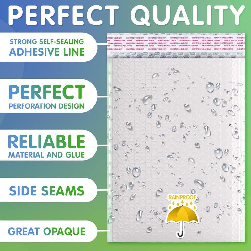 White Poly Bubble Mailers 6.5 x 9 Inch. Pack of 500 Padded Envelopes Waterproof. Self Seal Padded Mailers with Durable Seams. Lightweight Padded Shipping Envelopes for Mailing Fragile Things