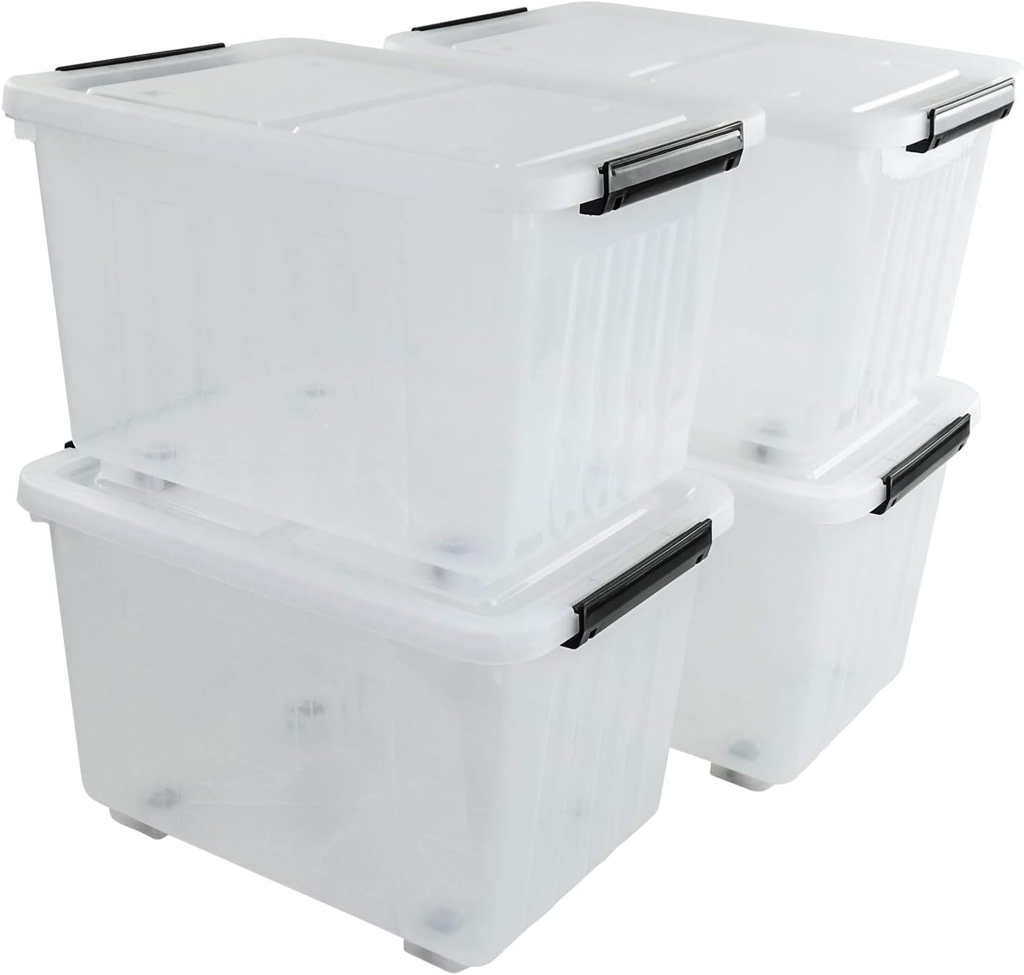 Set of 4 Large Plastic Storage Box with Lid, 30 L Latching Storage Box Bin, Clear