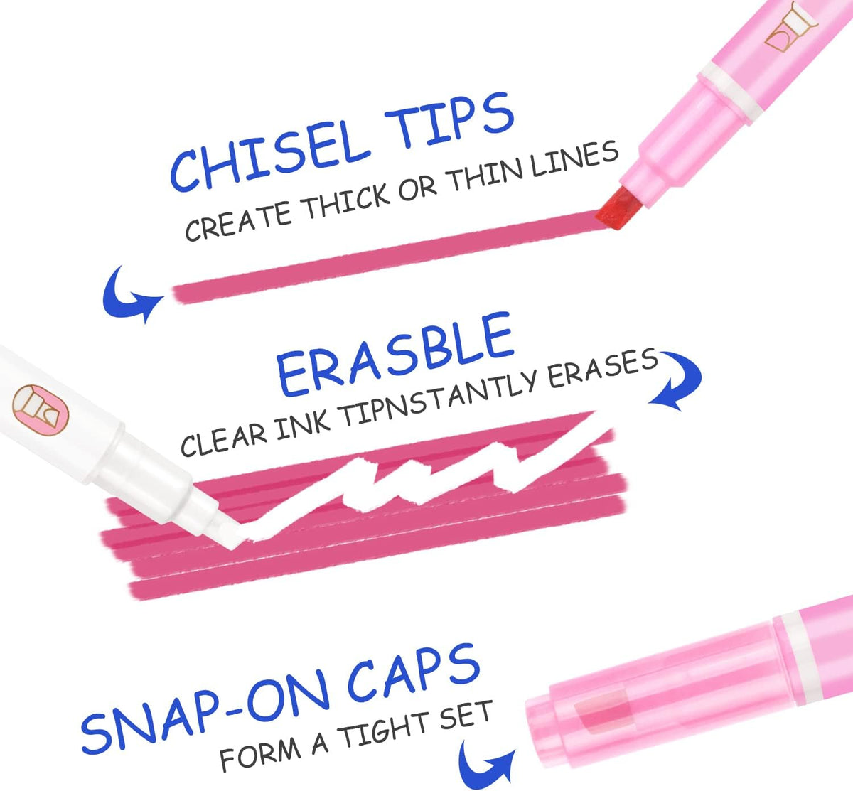 Erasing Highlighters, 12 PCs Dual-Head Smooth Writers, Chisel Tip in Multiple Colors - Bible, Notes, School & Office