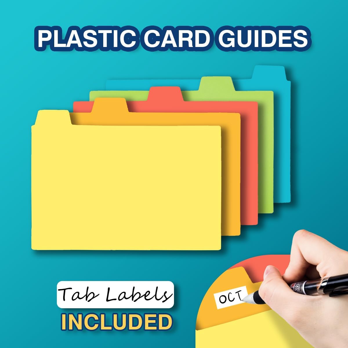 H4D Index Card Holder 4x6 Inches with 25 Plastic Dividers, Black