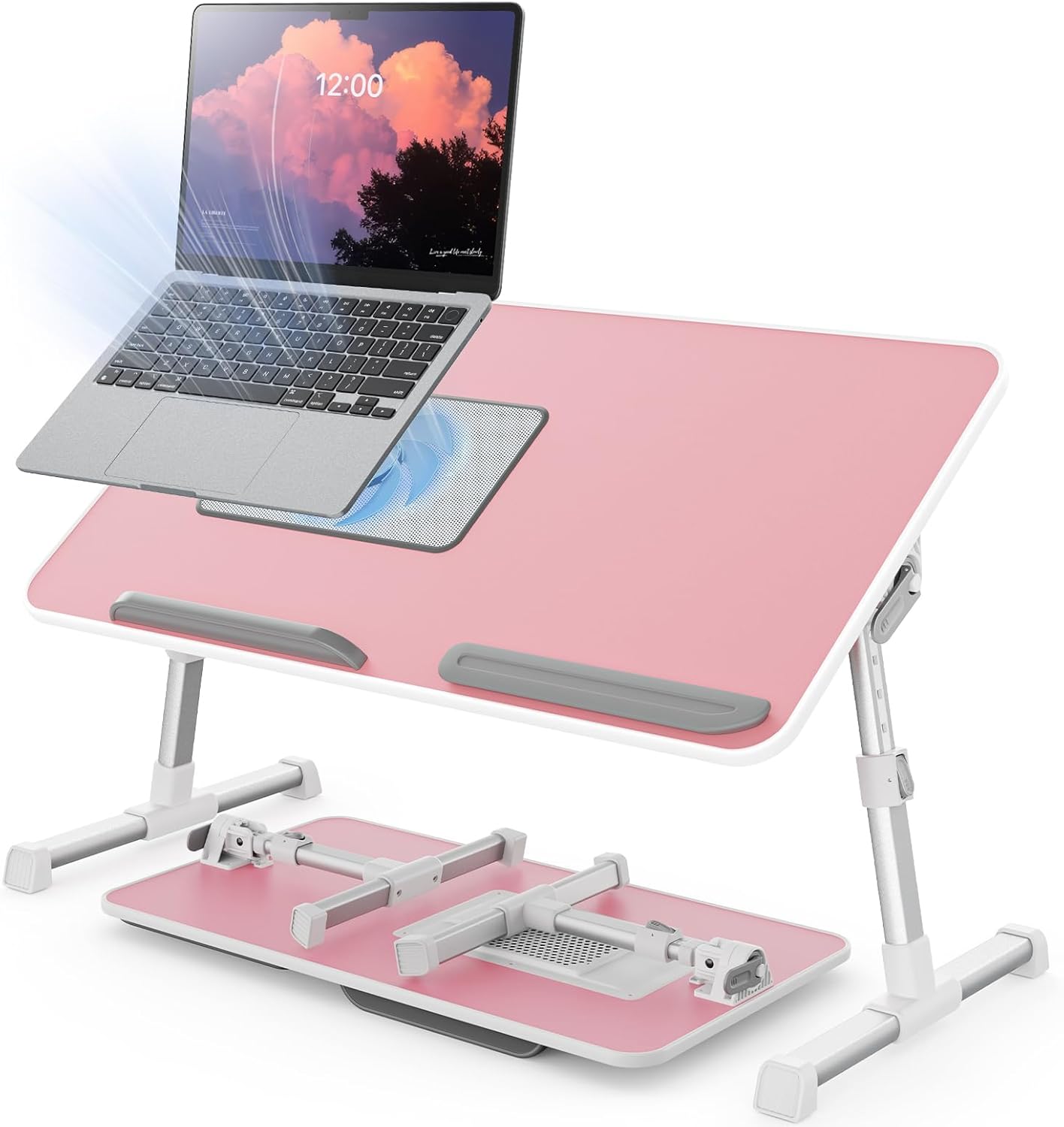 Laptop Desk for Bed with Cooling Fan, SAIJI Height & Angle Adjustable Laptop Stand for Bed, Lap Desk Tray Table, Lightweight Foldable Portable Computer Table