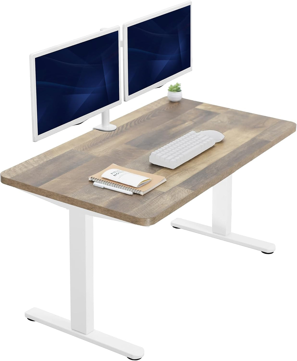 VIVO Electric 43 x 24 in Standing Desk, Memory Height Adjustment, 1B Series, One-Piece Reclaimed Wood Top, White Frame, DESK-KIT-1W4P