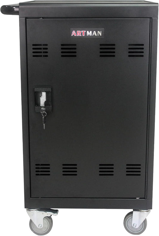 30 Devices Mobile Charging Cart and Cabinet, Laptop Storage Cart, Lockable Charging Station, Cables are Easy to Manage, Up to 16.3" Screen for Tablets Laptops, Laptop, and Chromebook, Black
