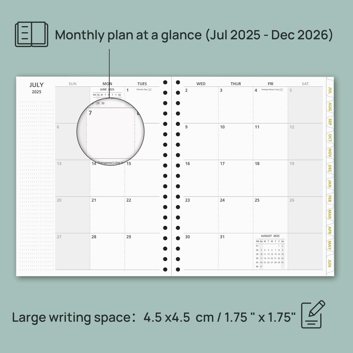 POPRUN Monthly Planner 2025-2026 Spiral Hardcover (8'' x 10''), 18 Months Calendar (Jul.2025 - Dec.2026)- 2 Pages per Month with Dotted Note Pages, Sunday Start, Laminated Tab - Violet