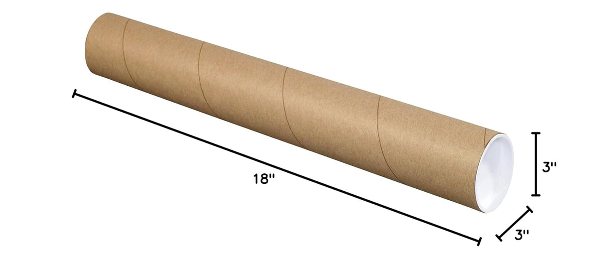 BOX USA BP3018K Mailing Tubes with Caps, 3" x 18", Kraft (Pack of 24)
