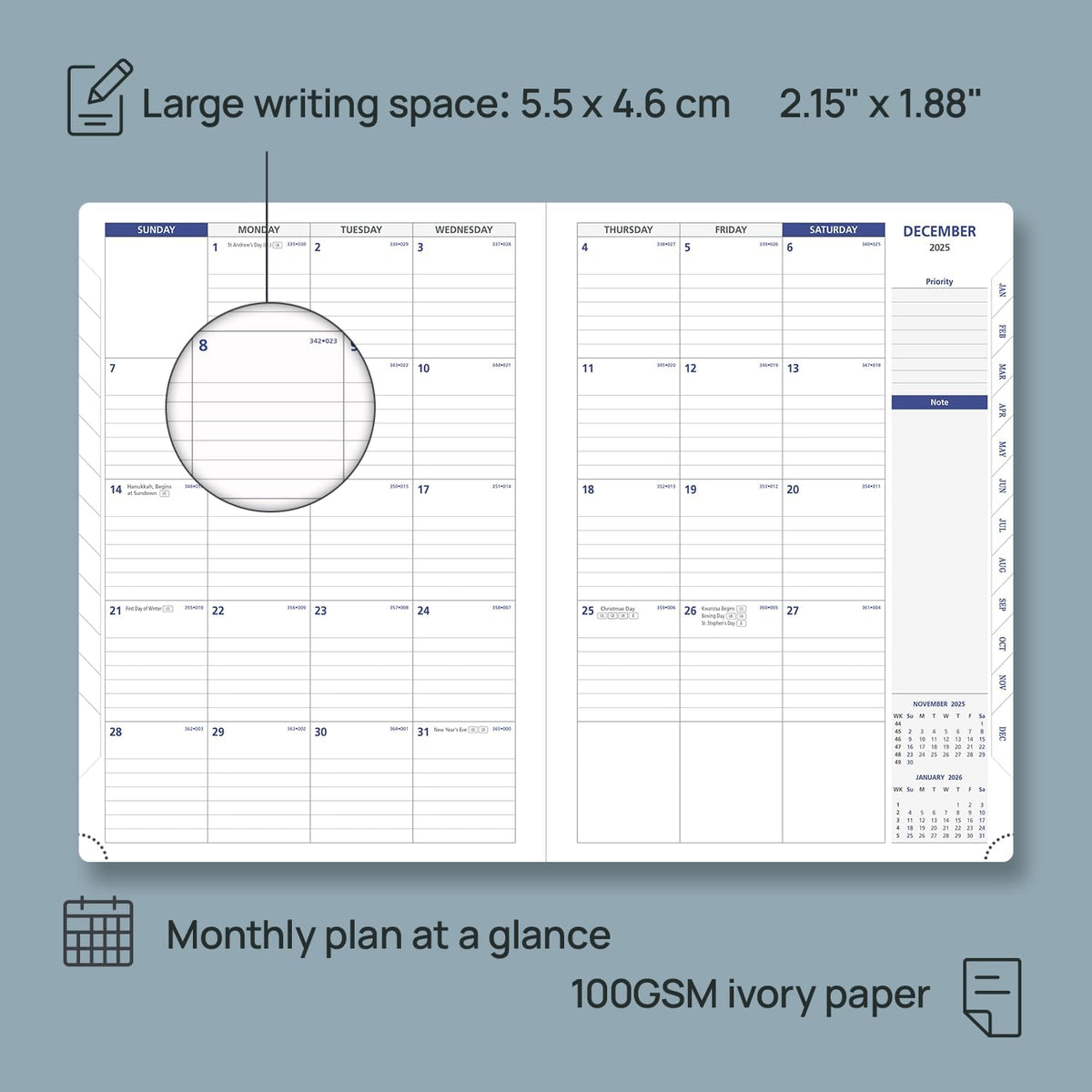 POPRUN Monthly Planner 2026-2027 (Large-8.25'' x 11.75''), 16 Months Calendaer (Dec 2025-Mar 2027) Appointment Book with Stair Tabs, Inner Pockets, Pen Holder, PU Leather Softcover - Brown