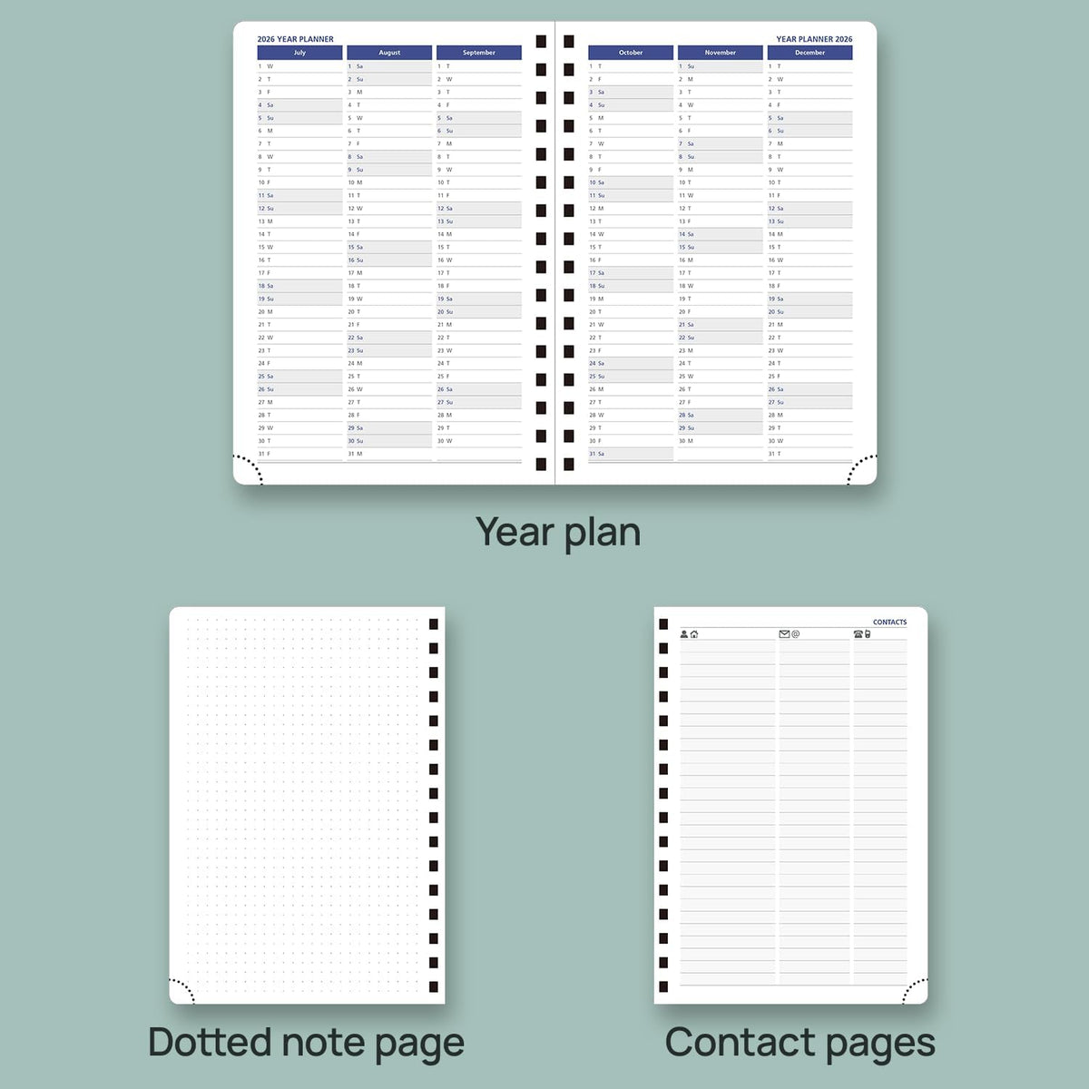 POPRUN Daily Planner 2025-2026 One Page per Day (6'' x 8.5'') with Spiral Bound Leather Soft Cover, Academic Year Appointment Book (Jul.2025 - Jun.2026) with Hourly Slots, Inner Pocket- Black