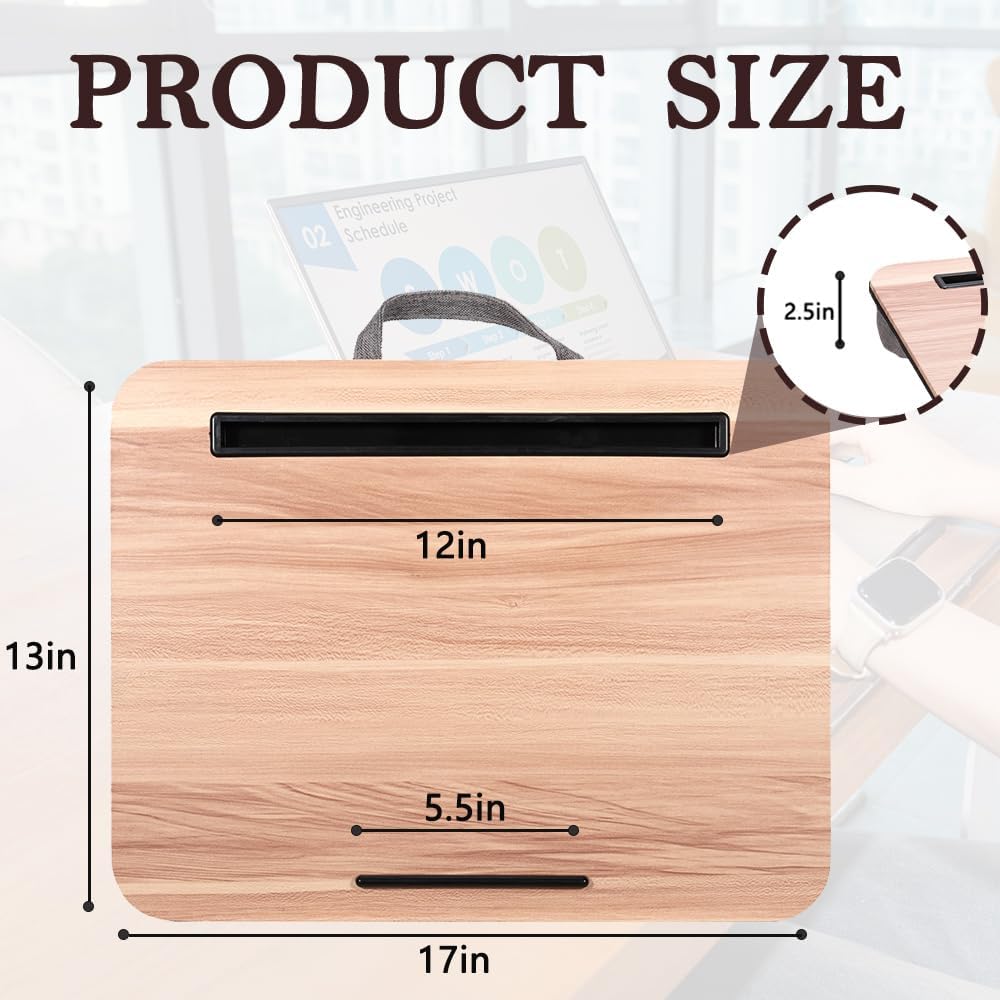 Portable Laptop Desk Fits Up to 16“ Laptops, with Tablet Slot, Built-in Cushion, Great for Home & Office,Lap Desk for Laptop,Lap Desk with Cushion (Warm Brown, Medium)
