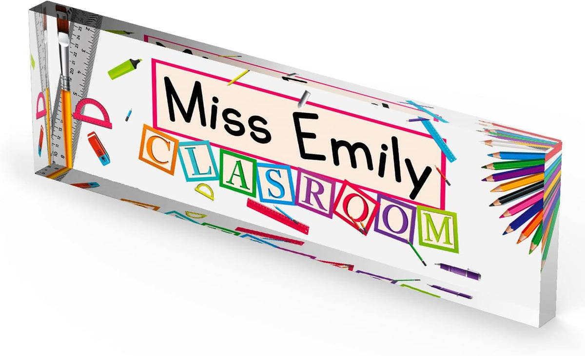 Artblox Acrylic Name Plate, 8'' x 2.5'', Personalized Teacher Desk Sign, Modern Signage