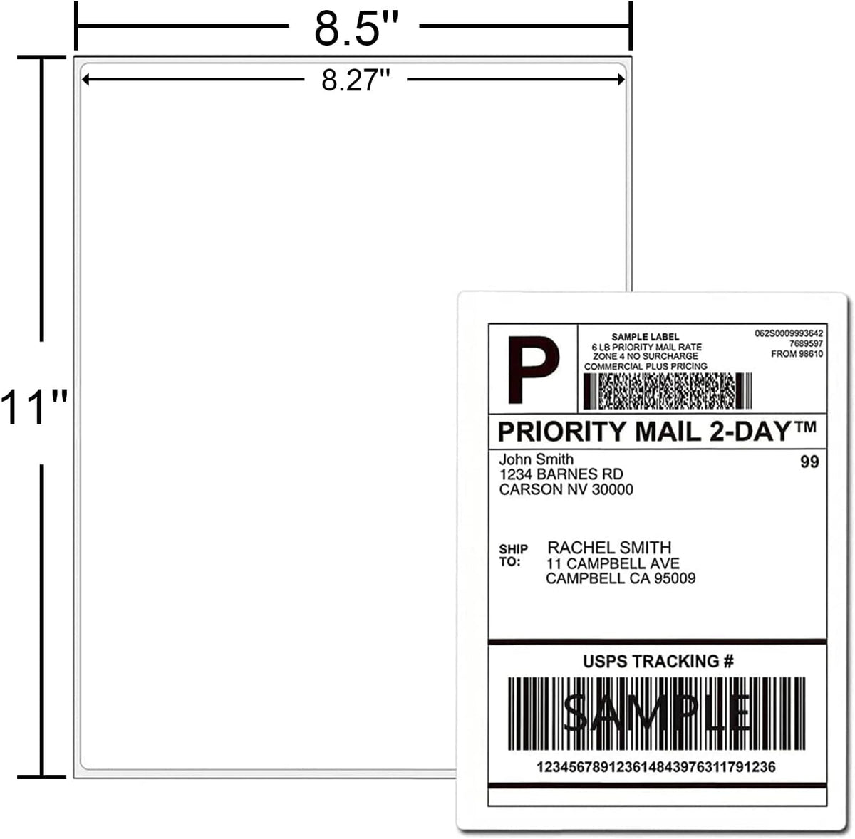 1-up 8.5" x 11" 100 Sheets Printable Sticker Labels Paper,for Laser/Inkjet Printers, Full Sheet Sticker Labels, Write Lable(100 Labels)