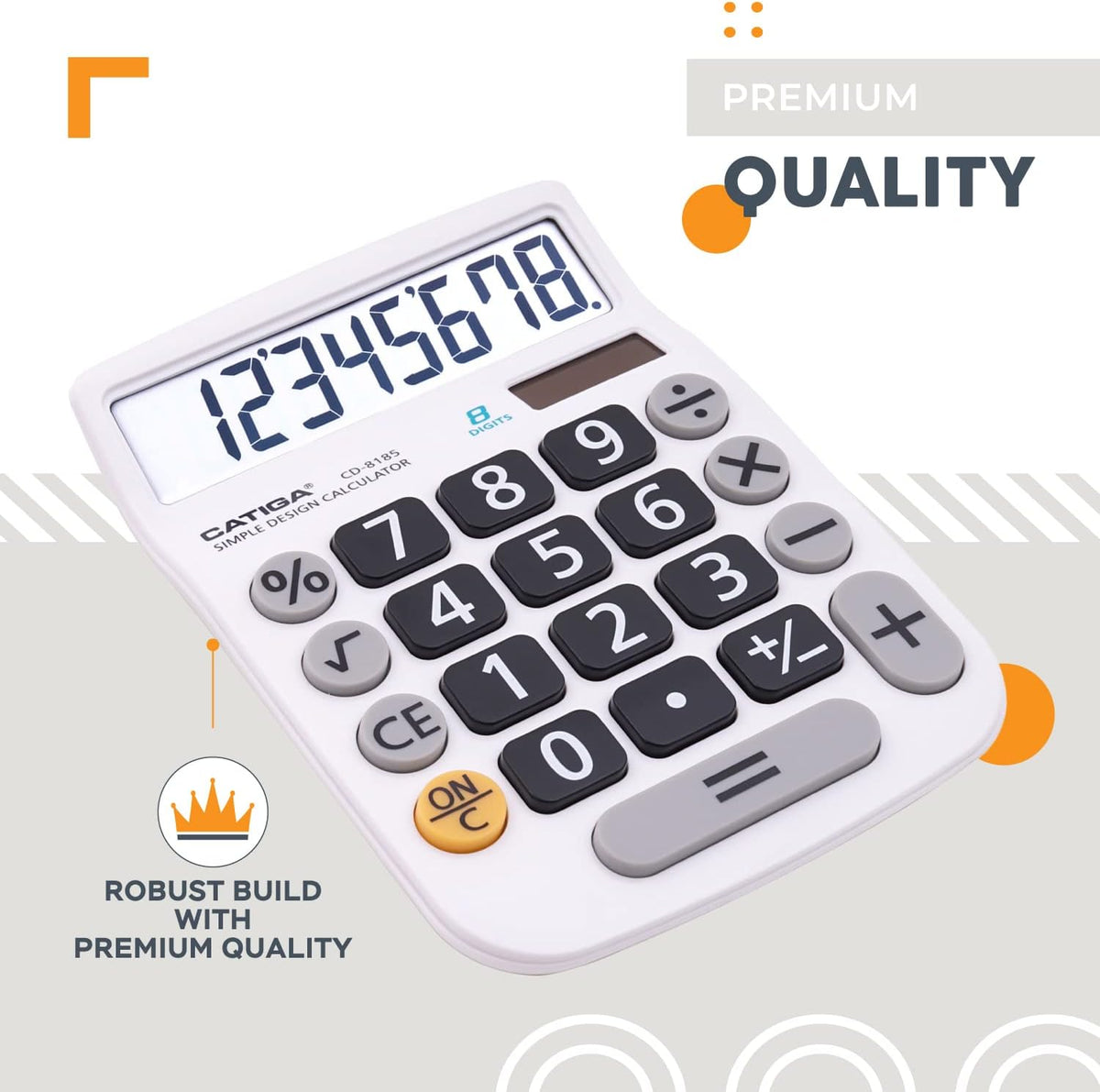 CATIGA Desktop Calculator 8 Digit with Solar Power and Easy to Read LCD Display, Big Buttons, for Home, Office, School, Class and Business, 4 Function Small Basic Calculators for Desk, CD-8185