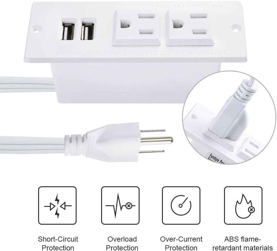 Conference Recessed Power Strip Socket with USB Ports,Table Power Strip,Desktop Charging Station with 2-Outlets and 2 USB Ports