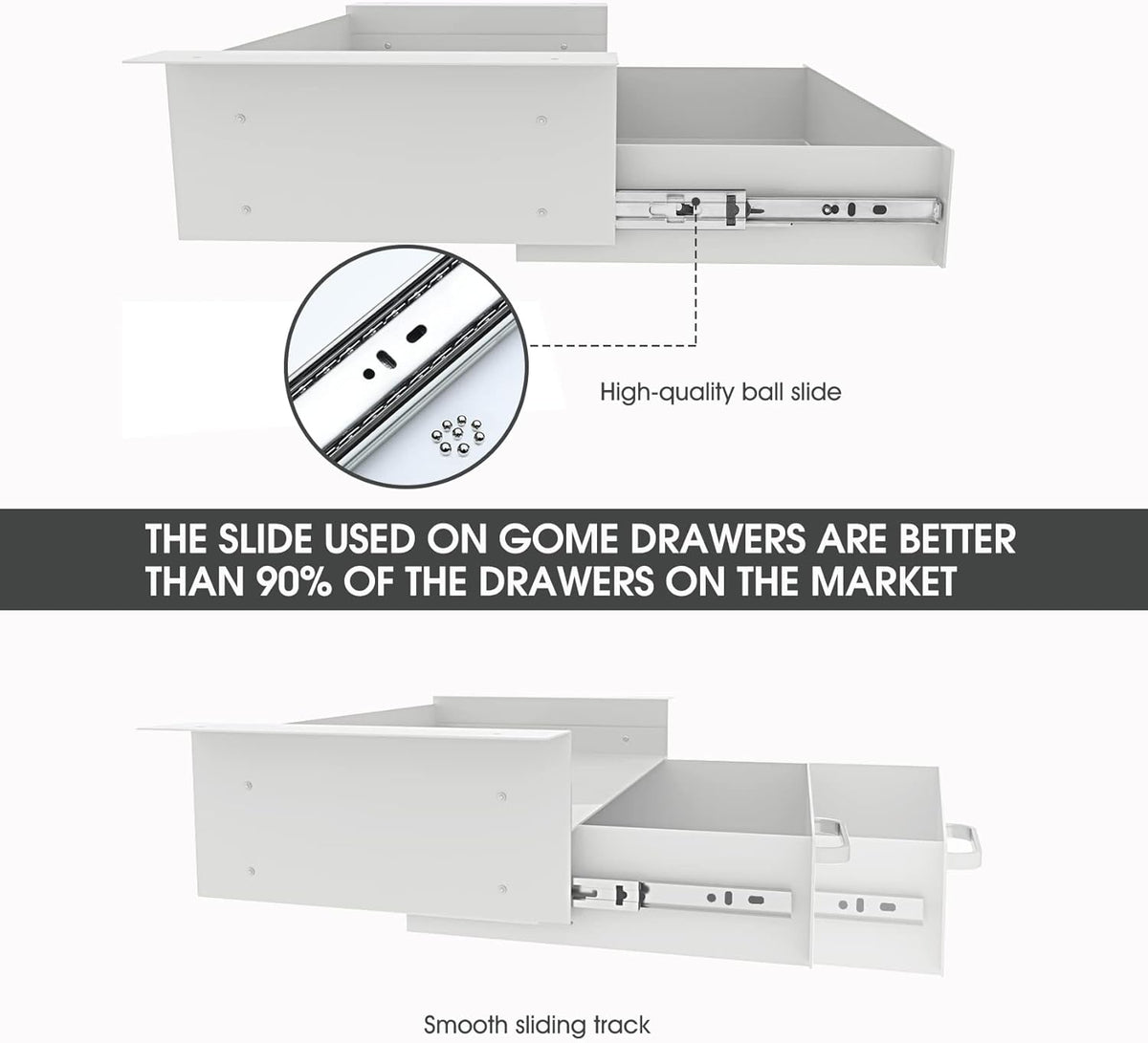 GOME White Under Desk Drawer Storage with Laptop/Book/Folders Shelf, Double Layer Easy Slide-Out Undermount Drawer Organizer with Ball Sliding Track for Home Office Sit-Stand Workstation