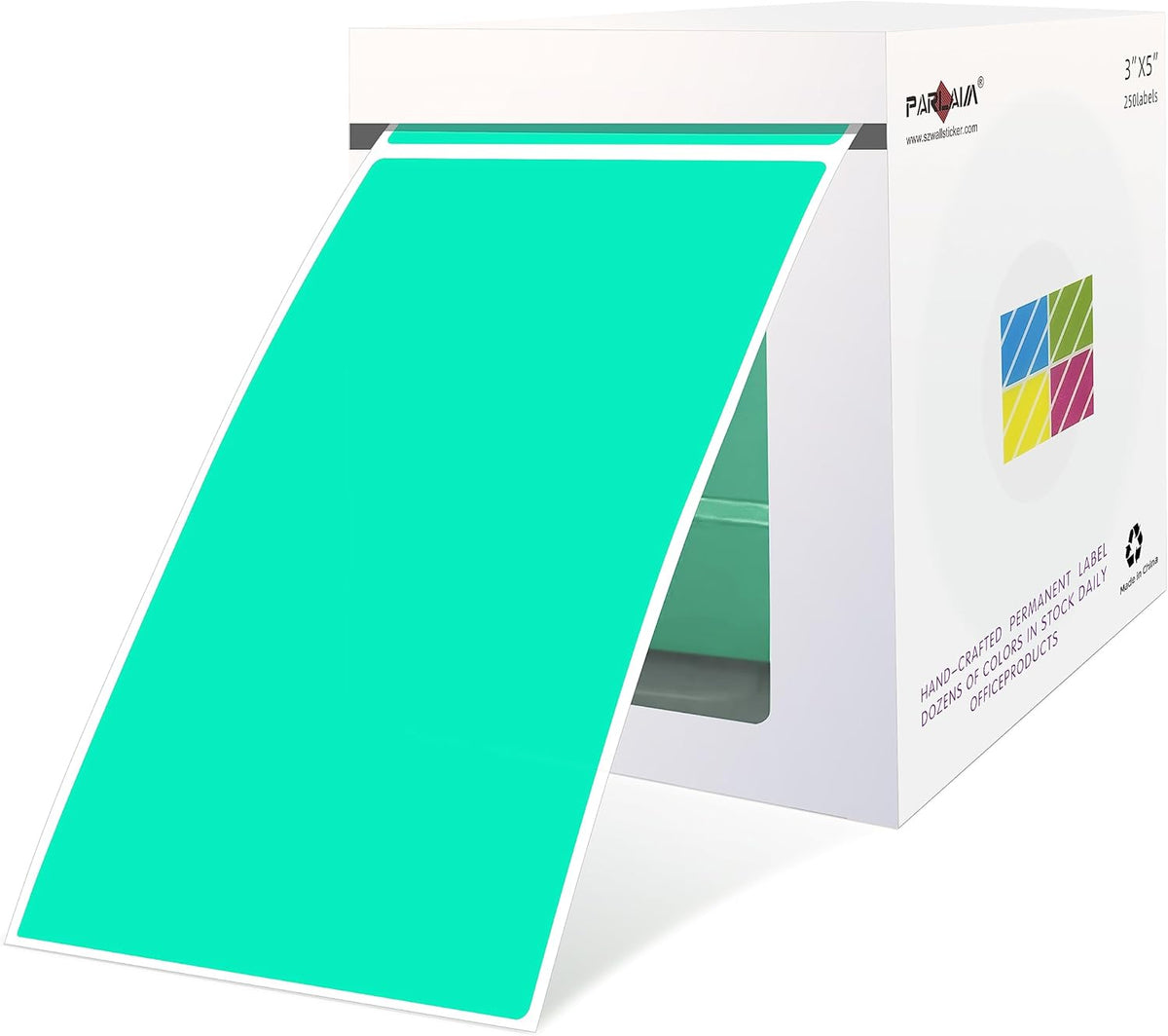 PARLAIM Large 3 X 5 Inch Aqua Color Coding Square Labels, Permanent Rectangular Color-Code Inventory Sticker 250pcs Per Dispenser Box for Moving Box (Aqua)