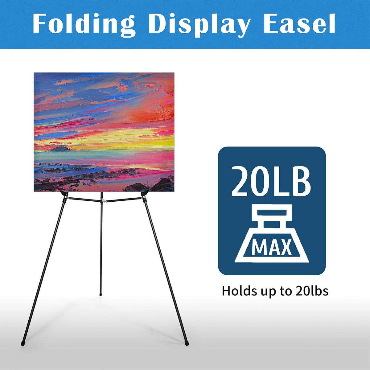 Falling in Art 70" Adjustable Aluminum Display Easel Stand 4 Pack, Versatile Presentations Tripod Easel Stand, Lightweight and Sturdy for Art Shows, Exhibitions, and Studios, Holds 20 lbs