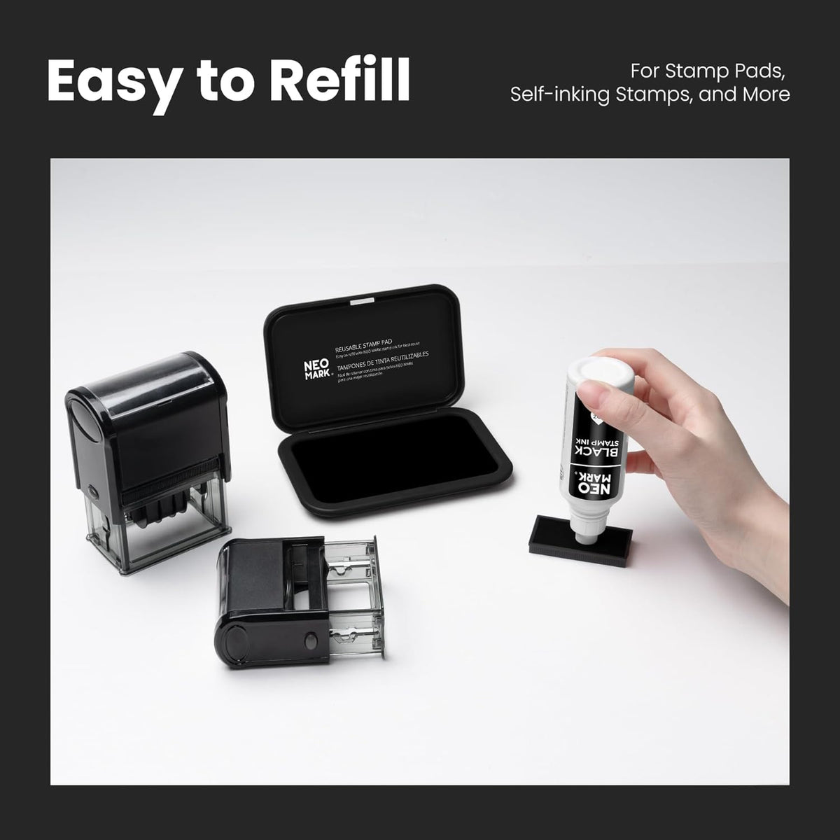 Premium Stamp Ink, Quick-Drying & AP-Certified Non-Toxic Refill Ink for Self-Inking Stamps, Date Stamps and Stamp Pads (Black, 2oz)