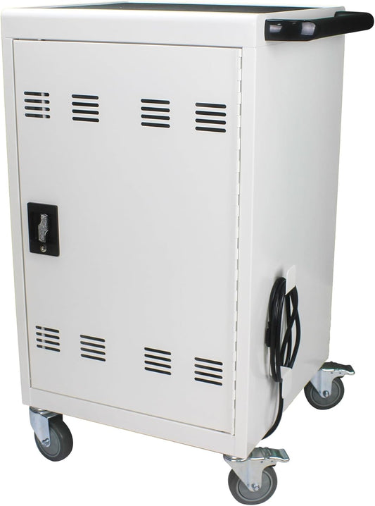 30 Devices Mobile Charging Cart and Cabinet, Laptop Storage Cart, Combination Locks for Front Doors, Easy Cables Manage, Up to 16.3" Screen for Tablets and Chromebooks, White