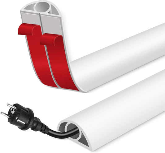 Floor Cord Cover for Wires on Floor Self Adhesive Cord Hider Floor Cable Management Wire Covers for Cords Protector Prevent Cable Trips Cord Cavity W 0.32" x H 0.32", White, 20Ft