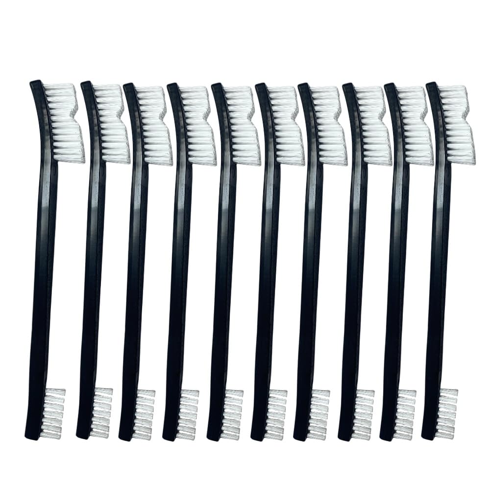 10 Nylon Brushes for Sneakers, Aquariums & Electronics – Non-Scratch, Includes Angled Brush for Bicycle Chains - Perfect for Tight Spaces - Car Detailing Nylon Brushes for Guns, Tiles & Car Interiors