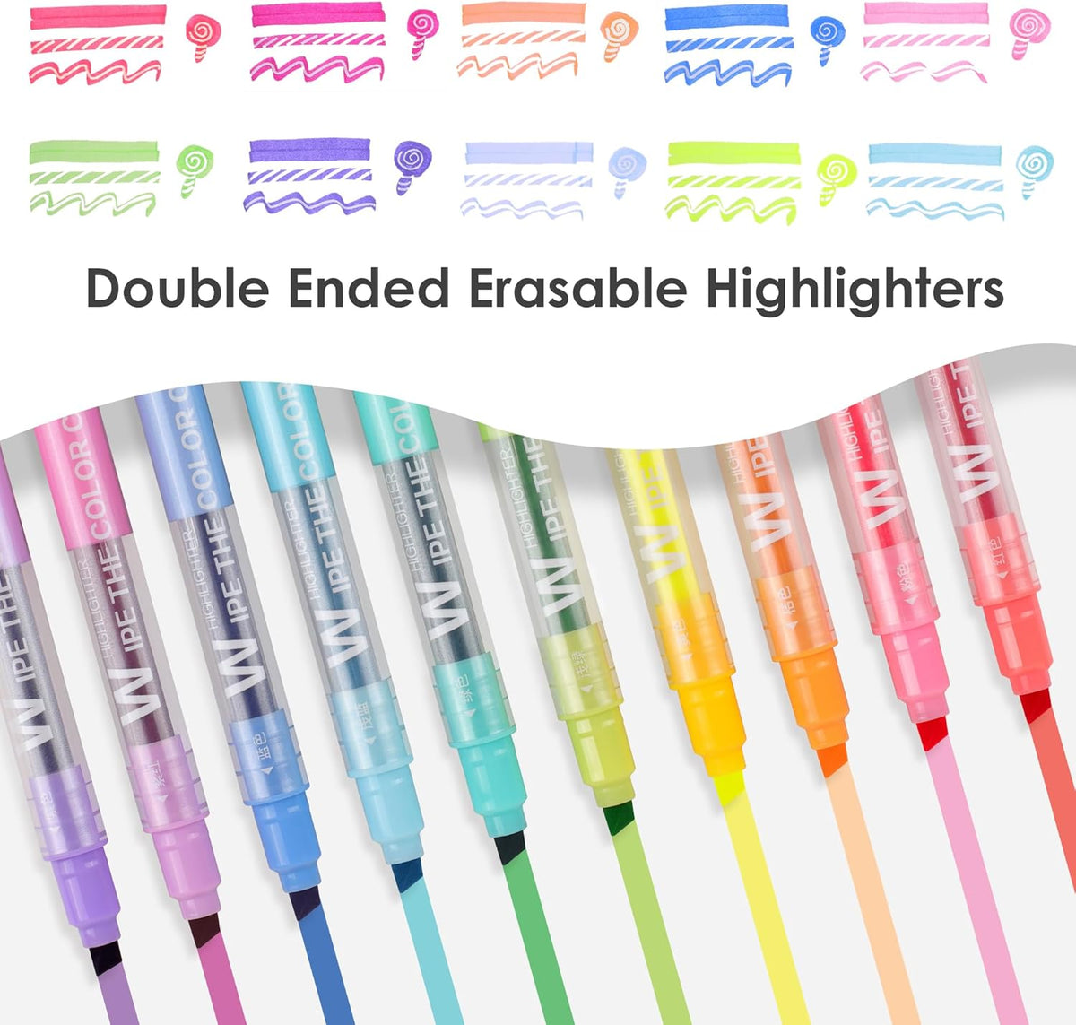 Erasable Highlighters, Dual Tip 10 Pack Highlighters Assorted Colors Erasable, Smooth Writing Book Journaling No Bleeding Highlighter Pens for Bible Journal Planner