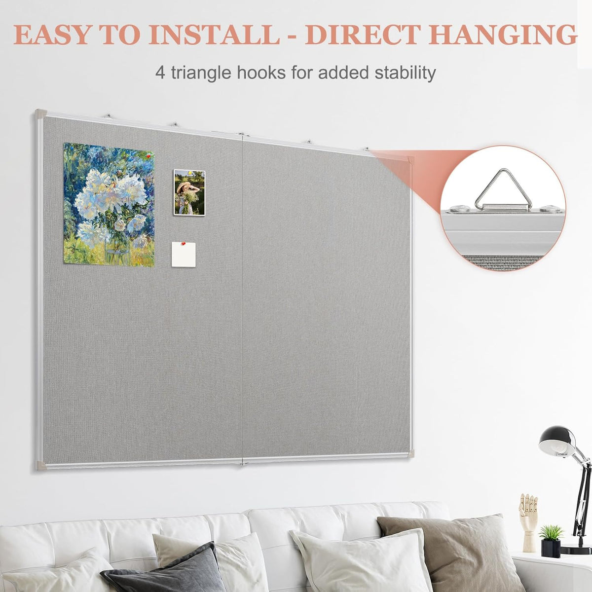 Double-Sided Large Cork Board with Linen, 48" x 36" Foldable Hanging Aluminum Framed Bulletin Board, Vision Board Pin Board Corkboards for Walls, Office, School Decor, 20 Pushpins