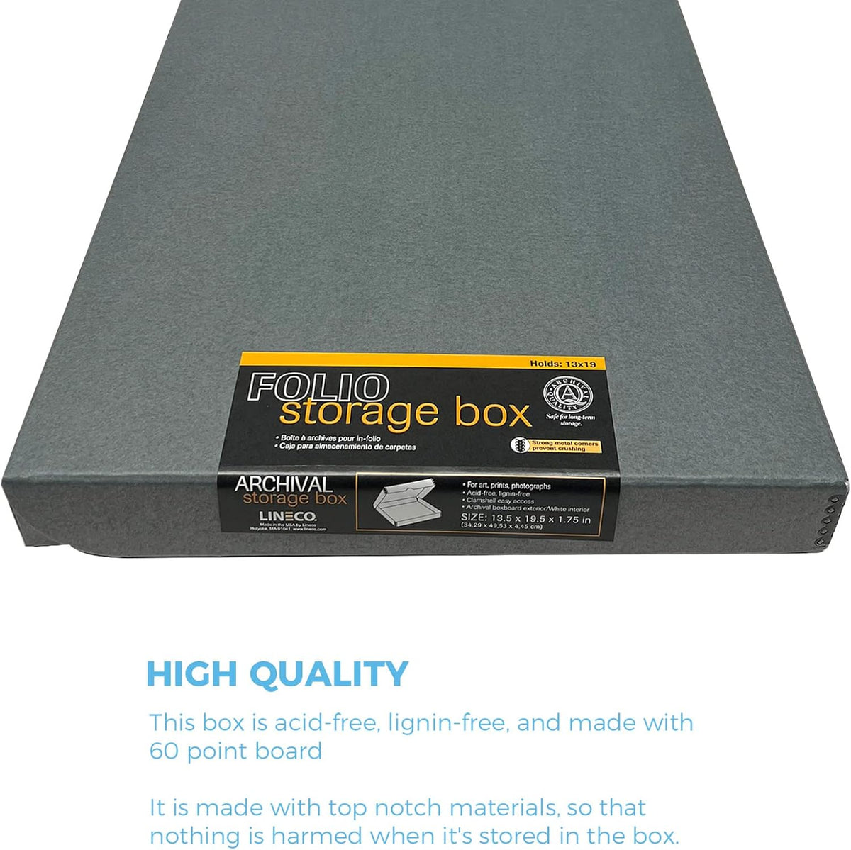 Lineco Folio Storage Box, Clamshell Design with Metal Edge. 13.5x19.5x1.75 Inches, Archival Boxboard, Preserve Photos, Cards, Magazines, Documents, Art, Ephemera, Family Records, Gray, Pack of 2