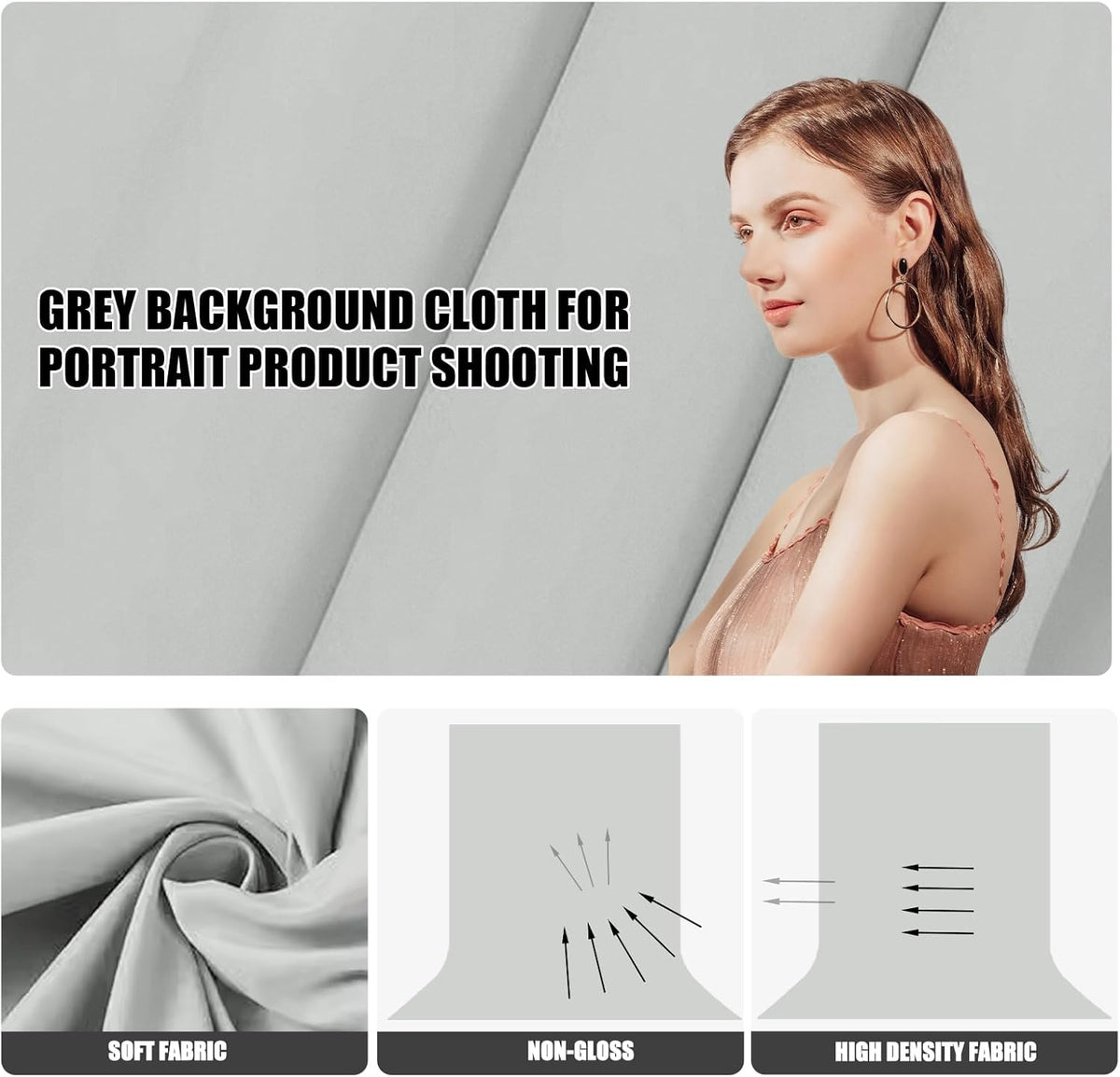 BEIYANG Light Grey 10 x 20 Ft Large Screen Backdrop Cloth for Photography, Non-Reflective Gray Photo Background Screen for Portrait Product Photo Studio Shooting Props, Background Decoration Cloth