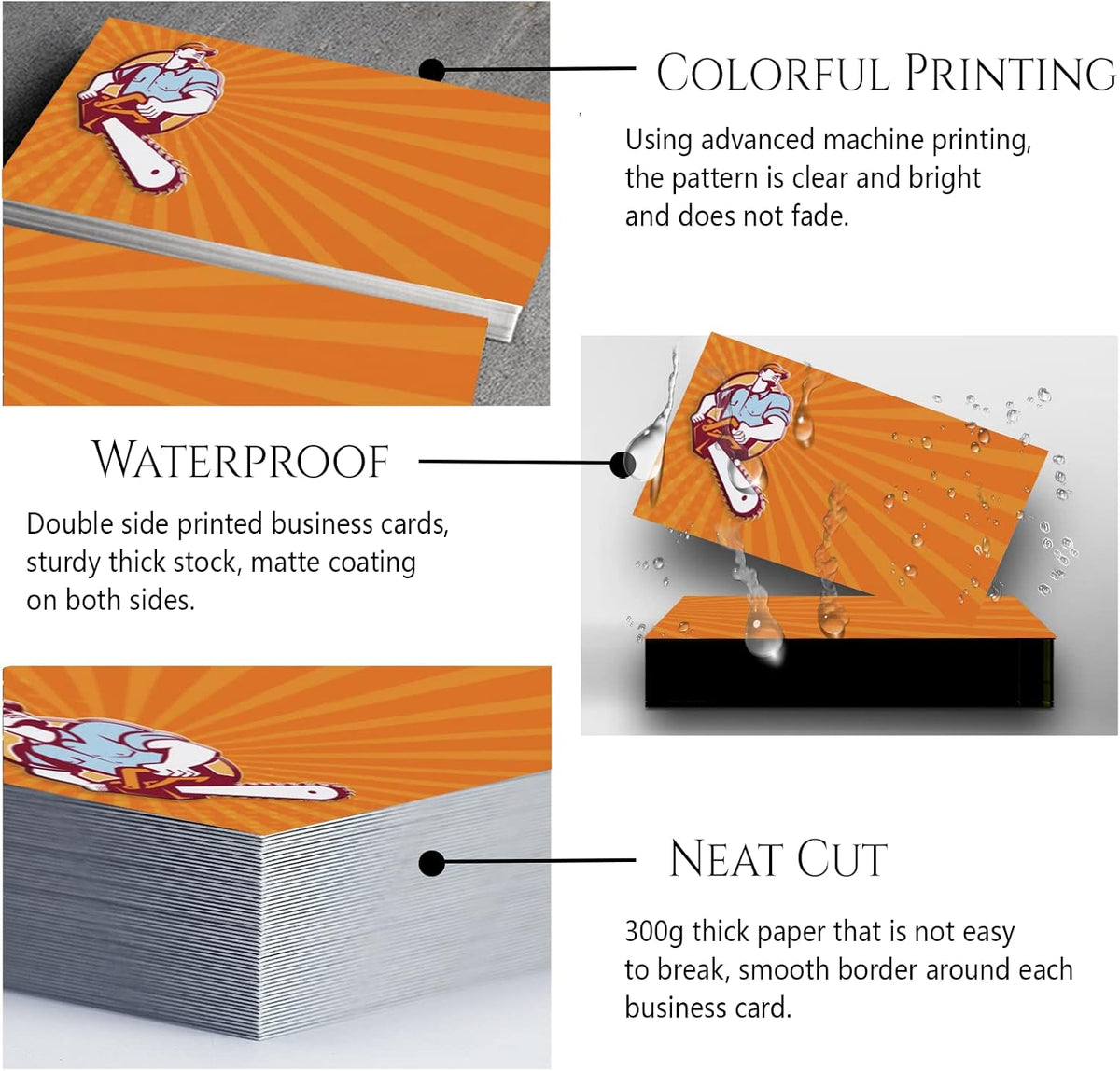 Custom Business Cards Personalized Business Cards for Small Business 300gsm Matte Paper Front & Back Sides Printed 3.5" x 2" - Chainsaw Template