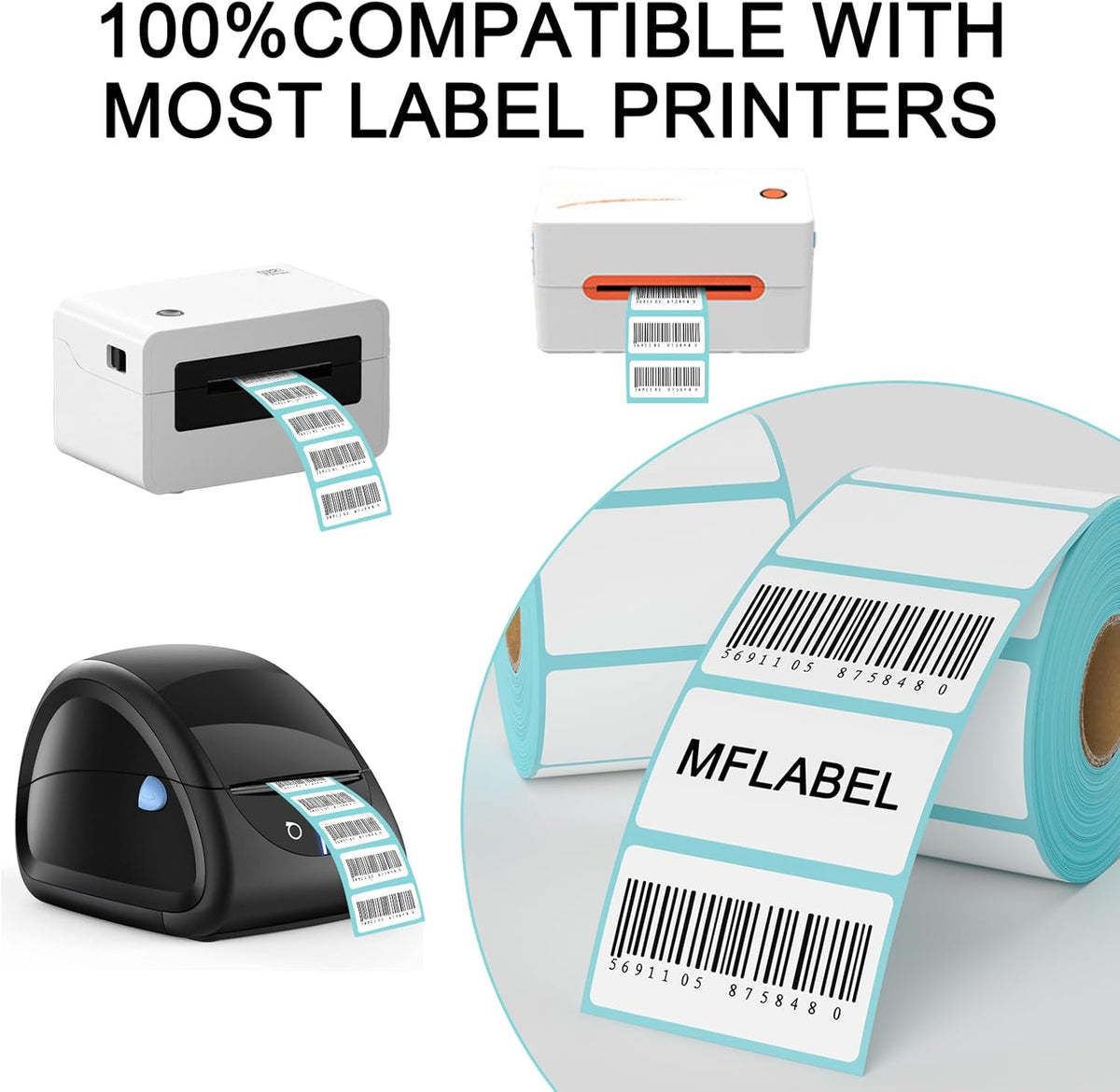 MFLABEL 2.25x1.25 inch Direct Thermal Labels 2-1/4 x 1-1/4 Inch White Thermal Printer Labels for UPC Barcode, Self-Adhesive Address Shipping Thermal Label Stickers 48 Rolls（1 Rolls/1000 Labels）