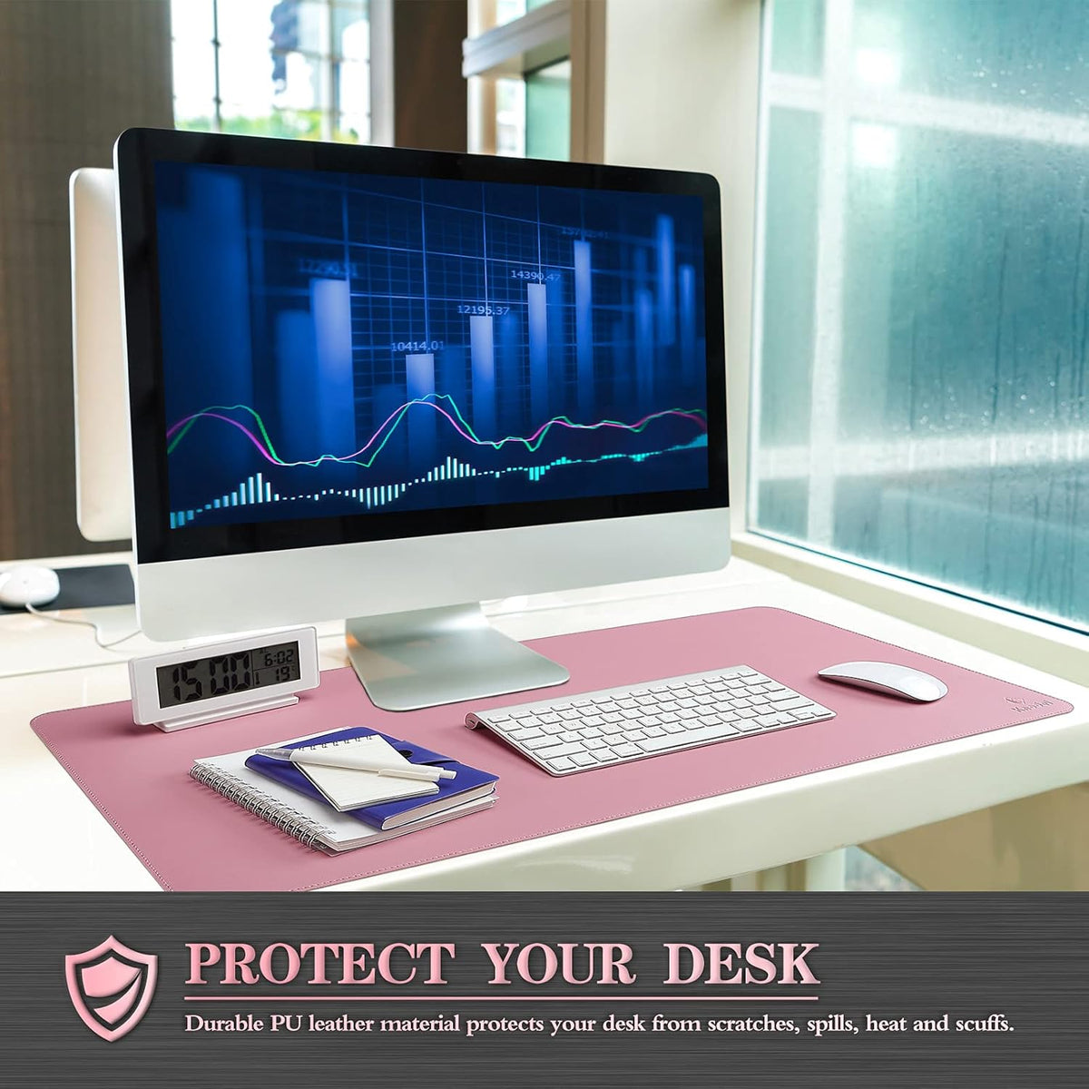 K KNODEL Desk Mat, Blotter, Dual-Sided Office Desk Pad, Waterproof Desk Mat for Desktop, Desk Blotters, PVC Leather Pad Protector (Purple, 23.6" x 13.8")