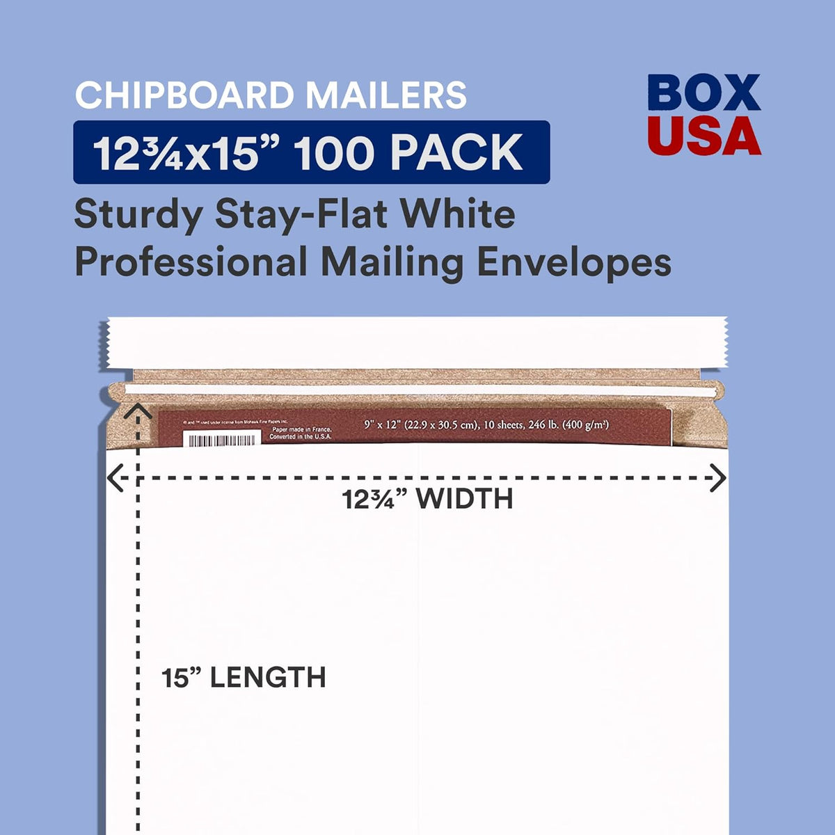 BOX USA StayFlat Mailer, 12.75"L x 15"W, Pack of 100 | Stayflats Envelope Keeping Photo, Document, Artwork Protected During Mailing and Shipping, 12.75x15