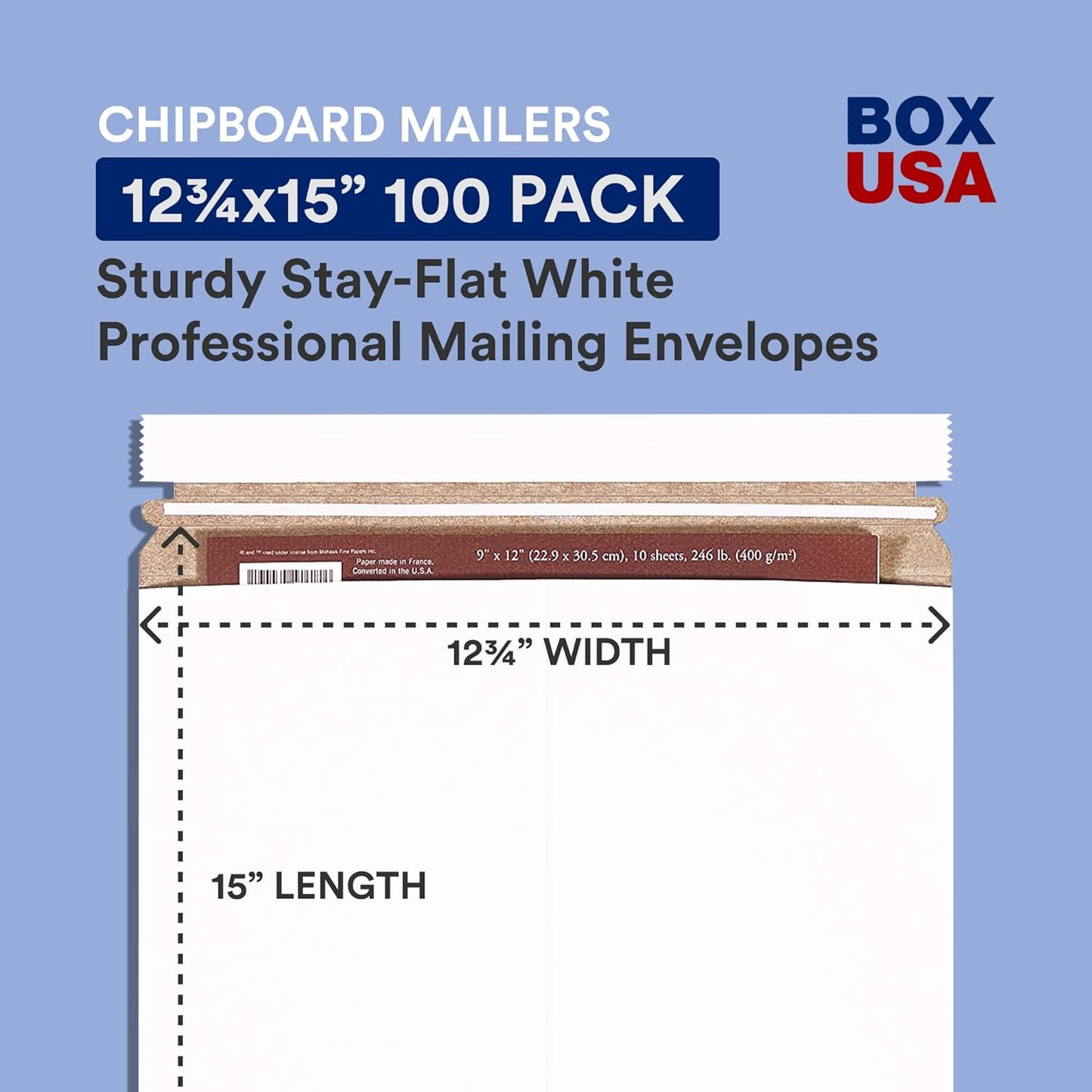 BOX USA StayFlat Mailer, 12.75"L x 15"W, Pack of 100 | Stayflats Envelope Keeping Photo & Shipping Mailers, Flat White, 11"L x 13.5"W 100-Pack | Thin Stayflat Mailers for Packing, Shipping and Storage