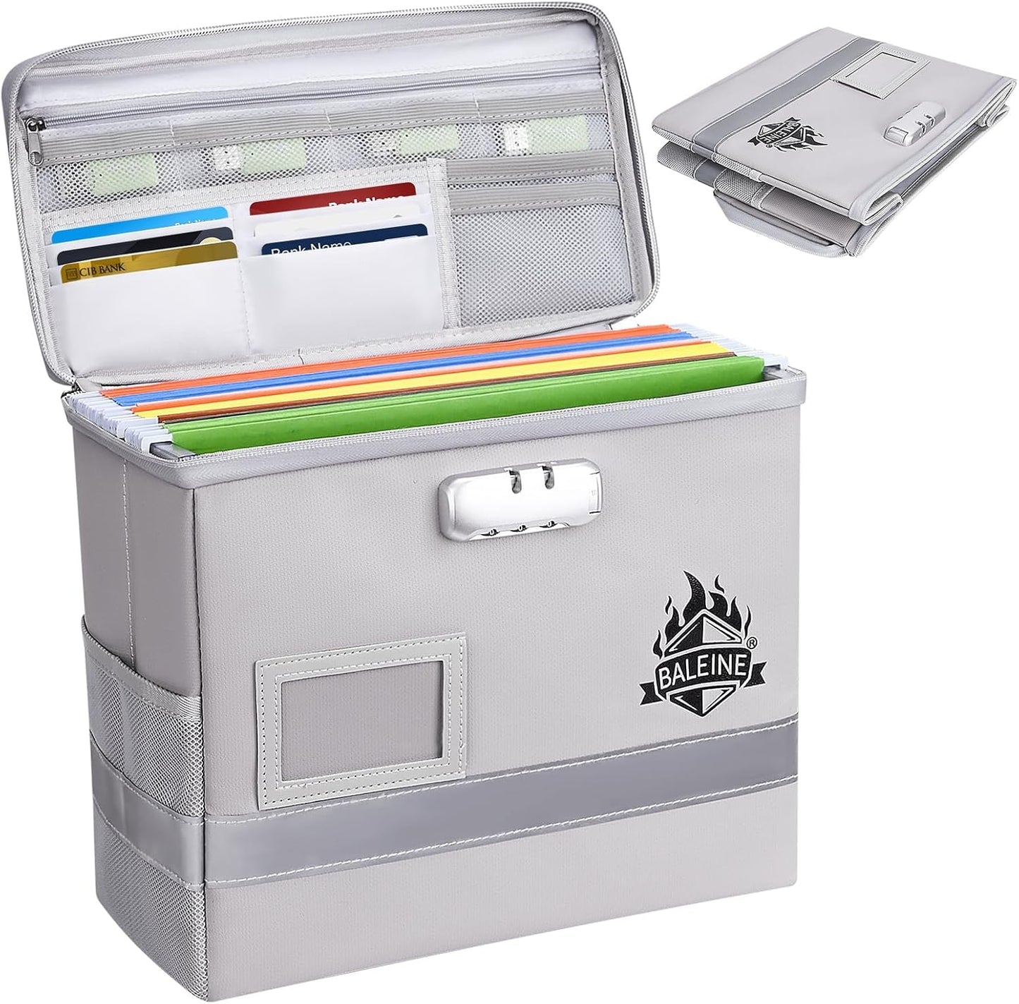 BALEINE Fireproof Document Box with Lock, Portable Fireproof Document Bag Waterproof Fire Proof File Boxes for Documents, File Organizer Box for Important Paperwork (Silver, 12.5''x10.5''x6'')