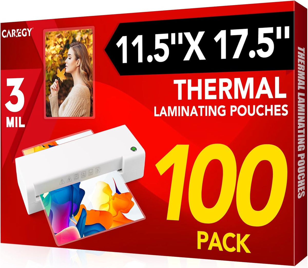CAREGY 100 Pack Laminating Sheets, Hold 11 x 17 Inch Sheet, 3 Mil Clear Thermal Laminating Pouches 11.5 x 17.5 Inch Lamination Sheet Paper for Laminator, Round Corner