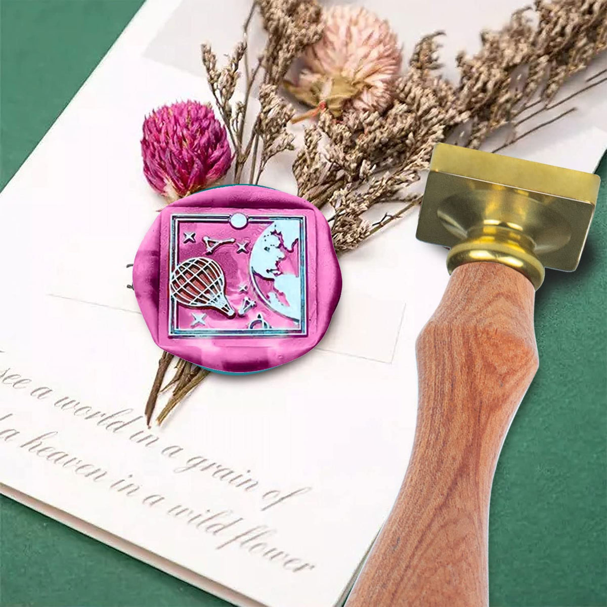 Wax Seal Stamp, ANBOSE Animal Sealing Wax Stamp with Removable Brass Head Wooden Handle, Moon Balloon Wax Sealing Stamp for Envelope Sealing Wax