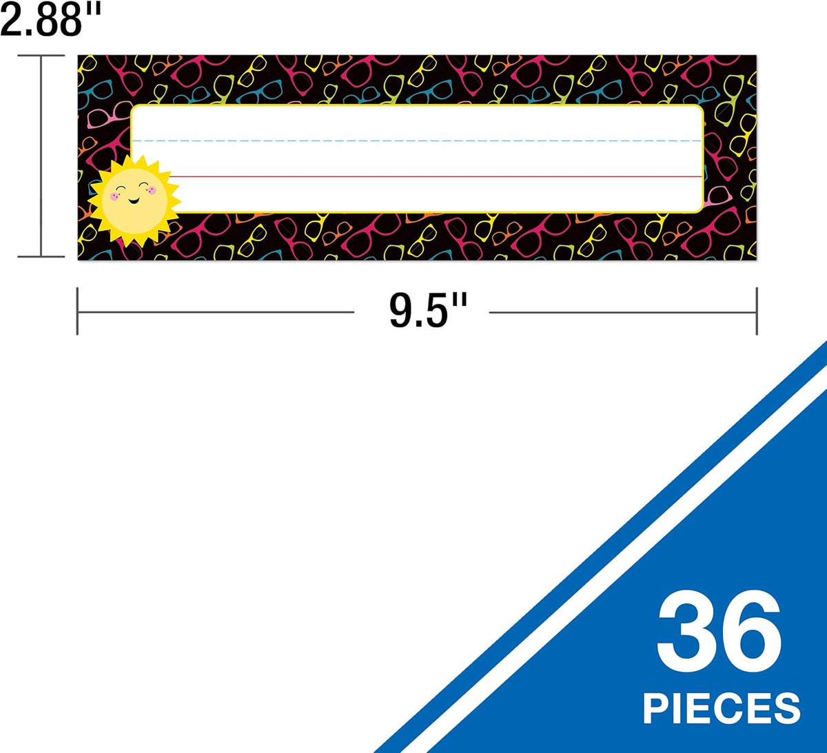 Carson Dellosa School Pop 36PC Name Labels for Kids, Neon Sunglasses Tags for Labeling Classroom, Chalkboard, Desk Organizer and Locker Organization Teacher Decor
