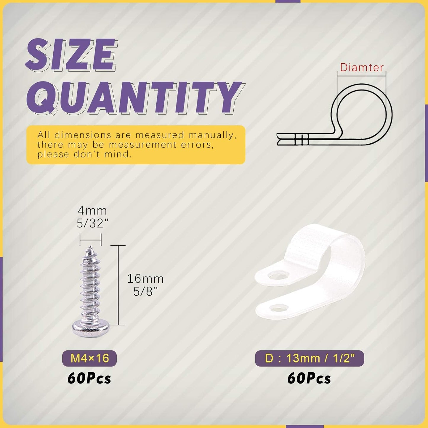 Swpeet 60 Pack White 1/2 Inch Nylon Plastic R-Type Cable Clips Clamp Kit, Nylon Screw Mounting Cord Fastener Clips with 60 Pack Screws for Wire Management (1/2 Inch, White)