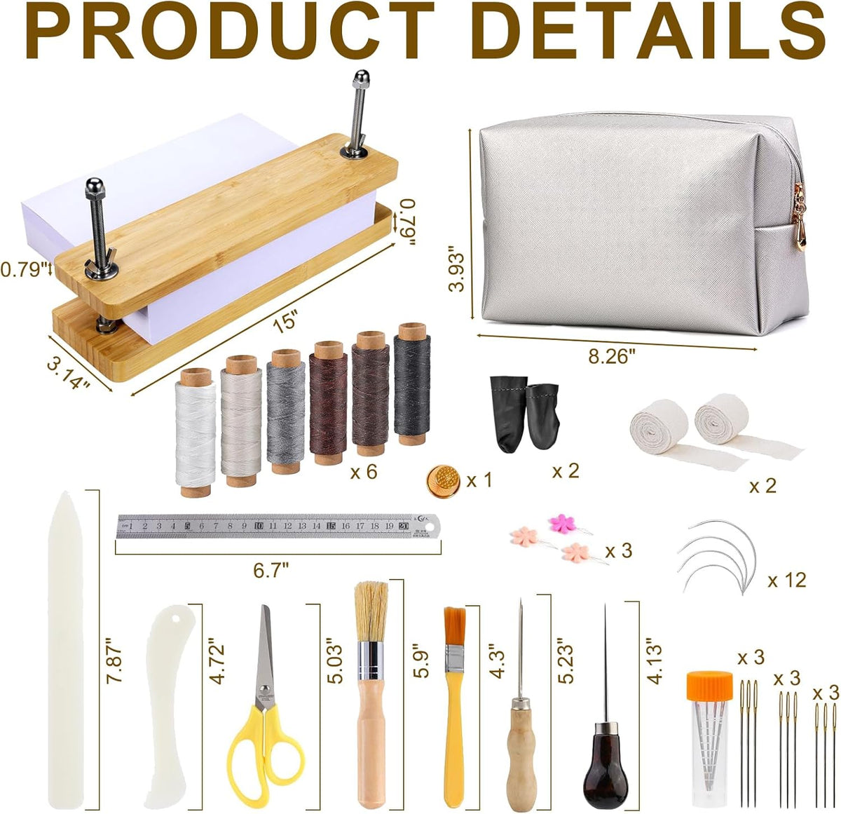 Book Binding Kits with 49 Pcs Hand Bookbinding Tools - Book Press with Anti-Slip Mat, Plastic Bone Folder, Waxed Thread, Bamboo Book Binding Materials DIY Bookbinding Crafts
