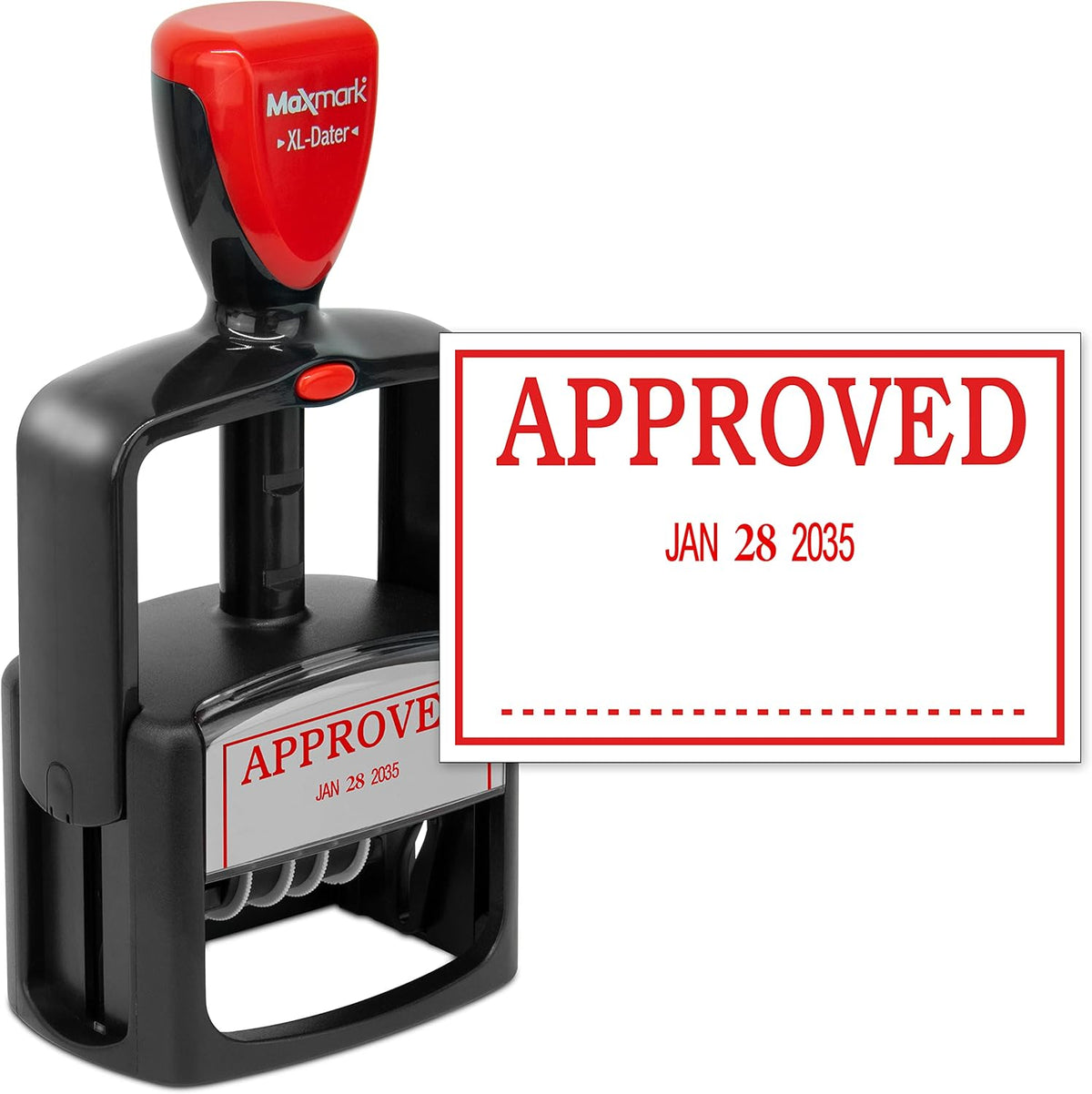 MaxMark Heavy Duty Style 3 Date Stamp with Approved self Inking Stamp - Red Ink