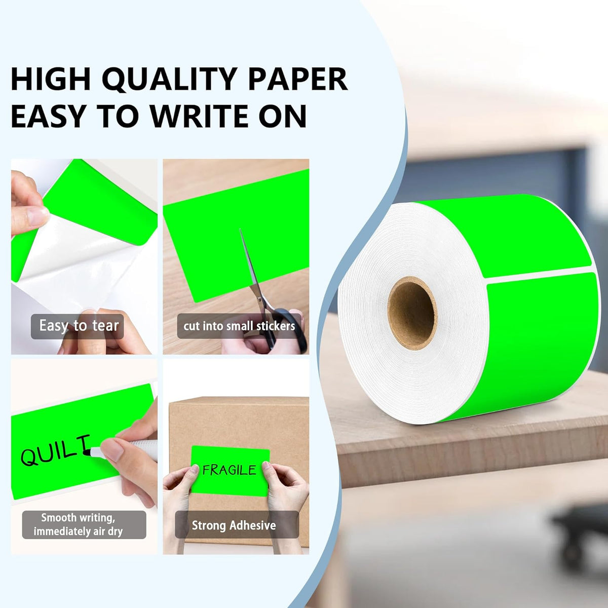 PARLAIM 3 X 5 Inch 4Rolls/1000 Per Roll Rectangle Inventory Color Coding Labels,Roll Square Label Stickers for Home (Fluorescent Green)