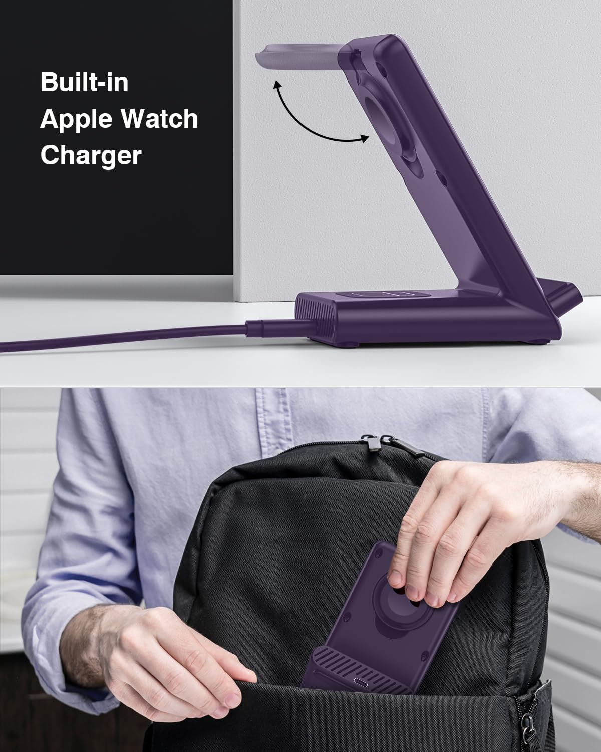 Wireless Charging Station,3 in 1 Charging Stand Made for Apple Watch Ultra 11 10 9 8 7 6 SE 5 4 3,Fast Wireless Charger Made for iPhone 17/Air/16/15/14/13/12,for AirPods Pro 3(with Adapter) (Purple)