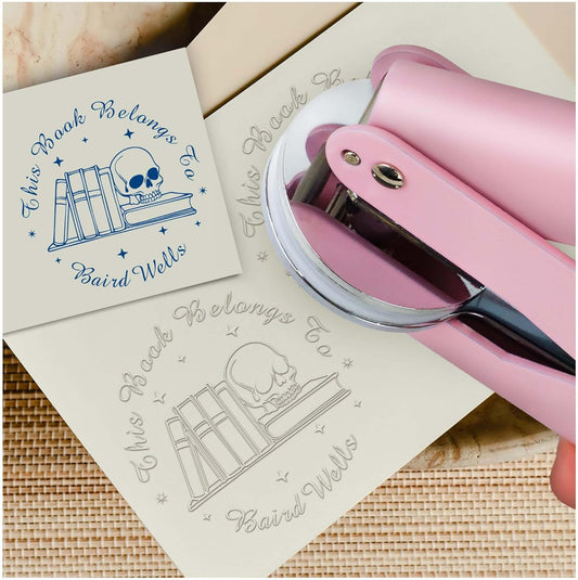 Skull Themed Library Book Embosser，Custom Book Business Card Paper Document Notebook，Self Inking Stamp，Book Lover Gifts，Christmas Gifts (Style11)