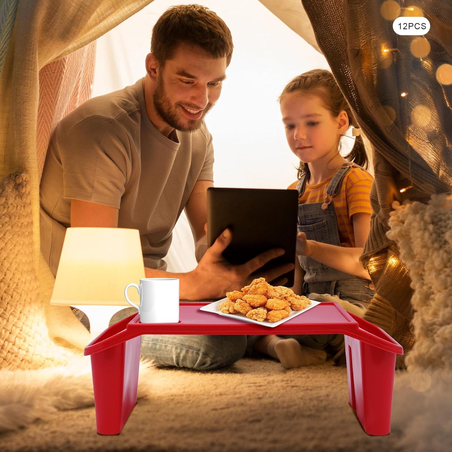 12 Pack Kids Lap Desk Tray with Storage Slots, Portable Lap Desk, Activity Tray, Drawing, Stackable, Writing, Eating, Classroom, 19.69" L x 9.84" W x 7.1" H (Red)